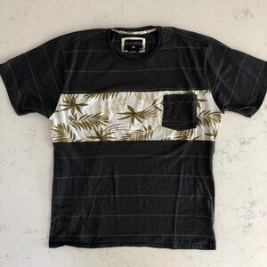 Billabong Casual SS Crew Nk Striped Cotton Poly T Shirt Brown Green White Sz XL